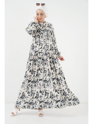 V. Antrasit Otantik Desenli Elbise V. Antrasit Otantik Desenli Elbise