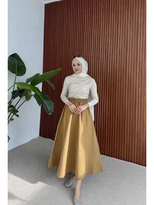 Camel Beli Lastikli Etek Camel Beli Lastikli Etek