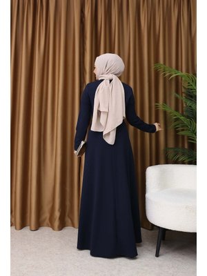 Lacivert Tokalı Elbise