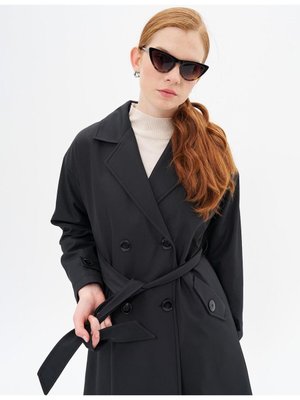 Kuşaklı Kruvaze Trençkot Siyah