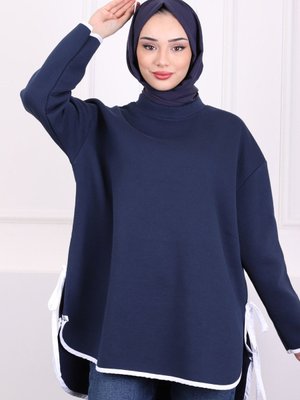 Lacivert Yan Bağlamalı Sweatshirt Lacivert Yan Bağlamalı Sweatshirt
