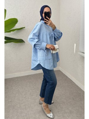 Bebe Mavisi Double Kat Detaylı Tunik