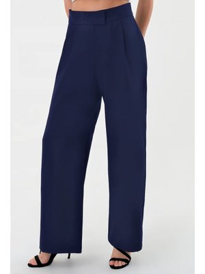 Lacivert Cırtlı Palazzo Pantolon