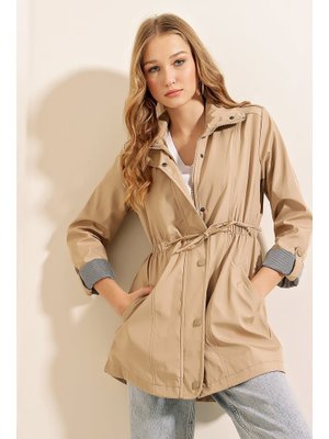 Bej Beli Büzgülü Trençkot Bej Beli Büzgülü Trençkot