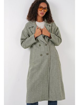 Çağla Oversize Geniş Kesim Yünlü Uzun Kaşe Kaban