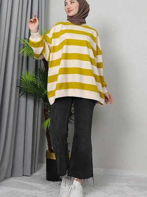 Oversize Çizgi Detay Sweat Yağ Yeşil Oversize Çizgi Detay Sweat Yağ Yeşil