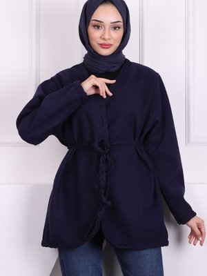 Lacivert Bel Kuşaklı Saç Örgülü Ceket Lacivert Bel Kuşaklı Saç Örgülü Ceket