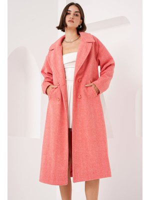 Turuncu Oversize Geniş Kesim Yünlü Uzun Kaşe Kaban