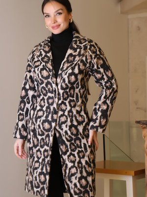 Kahve Leopar Ceket Yaka Kaban