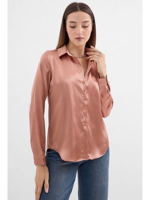 Camel Hafif Dökümlü Saten Gömlek Camel Hafif Dökümlü Saten Gömlek