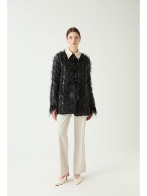 Siyah Milana Tüylü Jakar Ceket