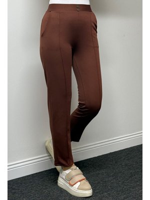 Kahve Süs Düğme Cepli Pantolon