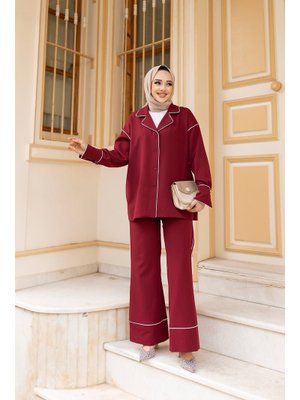 Bordo Çizgi Detay İkili Takım Bordo Çizgi Detay İkili Takım