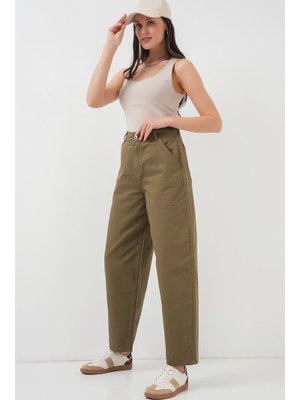 Haki Yüksek Bel Kot Pantolon Haki Yüksek Bel Kot Pantolon