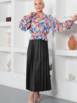 Desenli Lastikli Bluz Mavi Desenli Lastikli Bluz Mavi