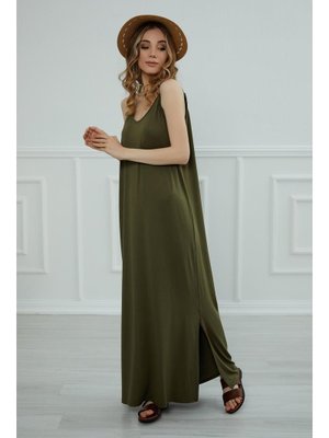 Haki Askılı Penye Elbise,elb