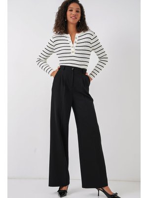 Siyah Bol Paça Kumaş Pantolon Siyah Bol Paça Kumaş Pantolon