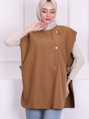 Camel Çıtçıt Detaylı Yanları Açık Kaşe Yelek Camel Çıtçıt Detaylı Yanları Açık Kaşe Yelek