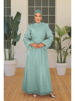 Mint Yeşili İlay Işıltı Abiye Elbise Mint Yeşili İlay Işıltı Abiye Elbise