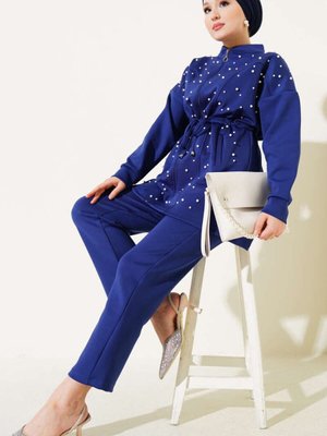 Mavi İnci Süslemeli Scuba İkili Takım Mavi İnci Süslemeli Scuba İkili Takım