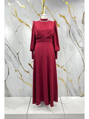 Bordo Katre Krep Abiye Elbise Bordo Katre Krep Abiye Elbise