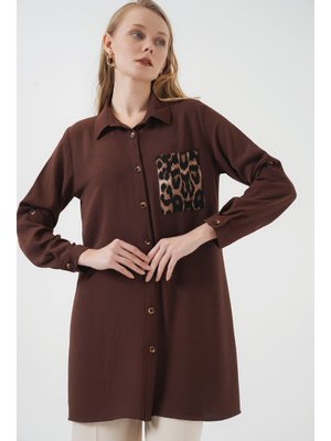 Kahverengi Cep Detaylı Gömlek Tunik Kahverengi Cep Detaylı Gömlek Tunik