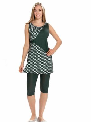 Yeşil Sıfır Kol Mayo Lacivert Kemer Detaylı