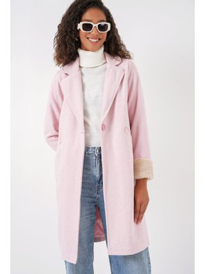 Pudra Balık Sırtı Kaşe Kaban