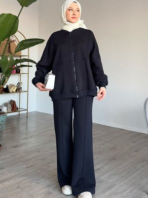 Fermuarlı Biyeli Lacivert Eşofman Takımı Fermuarlı Biyeli Lacivert Eşofman Takımı