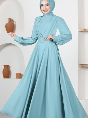 Kuşaklı Abiye Elbise Mint Kuşaklı Abiye Elbise Mint