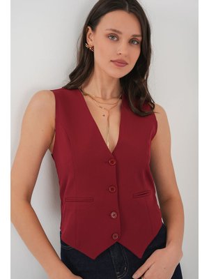 Bordo Kısa Dokuma Yelek Bordo Kısa Dokuma Yelek