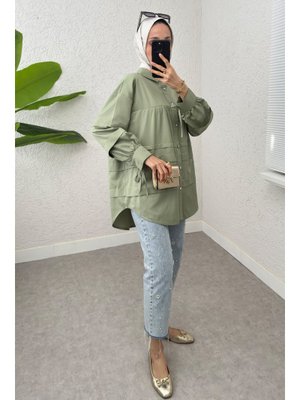 Mint Yeşili Double Kat Detaylı Tunik