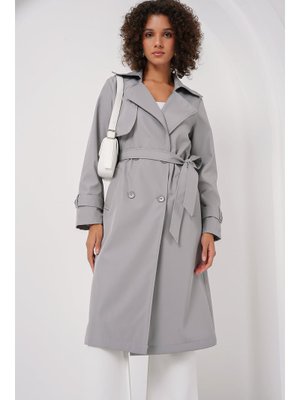 Gri Kruvaze Yaka Trençkot Gri Kruvaze Yaka Trençkot