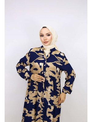 Lacivert Karışık Desen Elbise