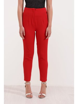 Kırmızı Yüksek Bel Kumaş Pantolon Kırmızı Yüksek Bel Kumaş Pantolon
