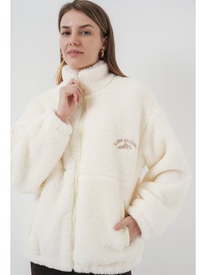 Ekru Oversize Peluş Ceket Mont Ekru Oversize Peluş Ceket Mont