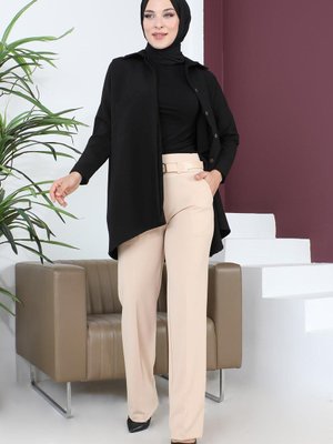Krem Kemerli Bol Paça Pantolon Krem Kemerli Bol Paça Pantolon