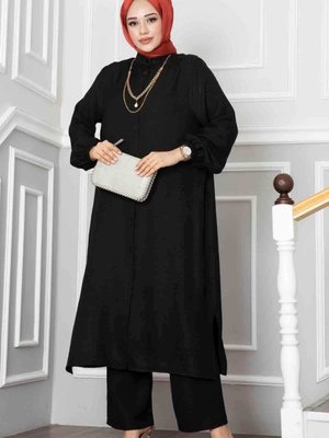 Düğmeli Tunik İkili Takım Siyah Düğmeli Tunik İkili Takım Siyah