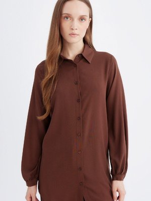 Regular Fit Basic Düz Viskon Uzun Kollu Gömlek Tunik D2613ax24au