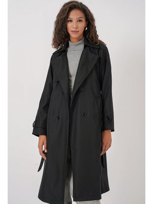 Siyah Kruvaze Yaka Trençkot Siyah Kruvaze Yaka Trençkot