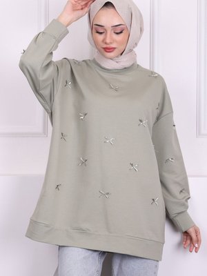 Haki Fiyonk Detaylı Modal Sweatshirt Haki Fiyonk Detaylı Modal Sweatshirt