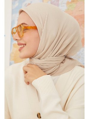 Bej Lana Piliseli Eşarp