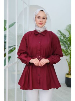 Kalp Aksesuarlı Gömlek Bordo
