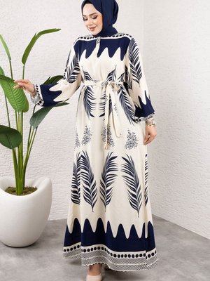 Su Yolu Etnik Desenli Viskon Elbise Lacivert Su Yolu Etnik Desenli Viskon Elbise Lacivert