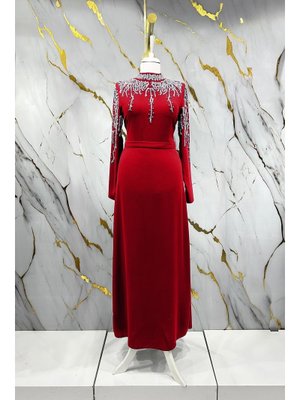 Bordo Alin Krep Abiye Elbise Bordo Alin Krep Abiye Elbise