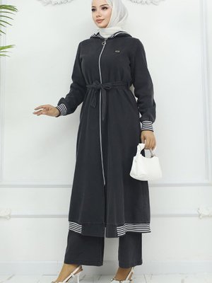 Füme Kapüşonlu Ribanalı Kot Takım Füme Kapüşonlu Ribanalı Kot Takım