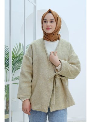 Bej Yan Bel Bağlamalı Keçe Ceket Bej Yan Bel Bağlamalı Keçe Ceket