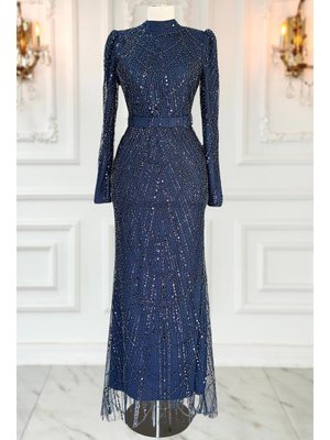 Lacivert Aysima Abiye Elbise