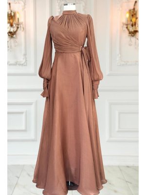 Kahverengi Efruz Abiye Elbise Kahverengi Efruz Abiye Elbise