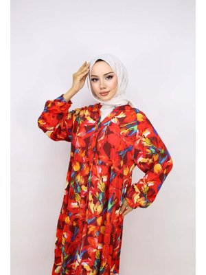 Mercan Lale Desenli Elbise Mercan Lale Desenli Elbise